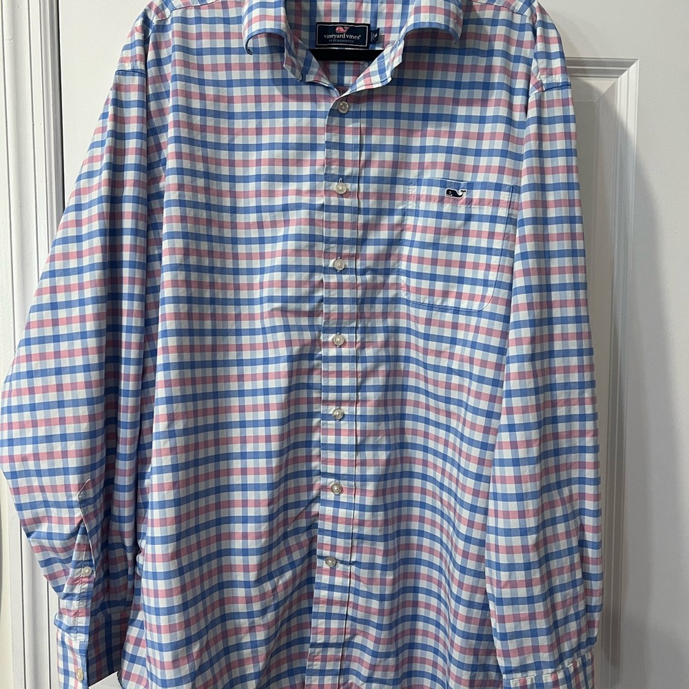 Vineyard Vines Blue and Pink Checkered Men's Shirt